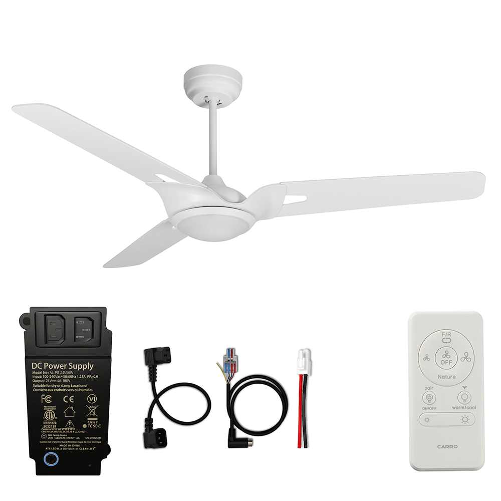 CARRO® HOFFEN 24VDC 3-Blade Smart Ceiling Fan with LED Light Kit & Remote – Matte White *Free Shipping*