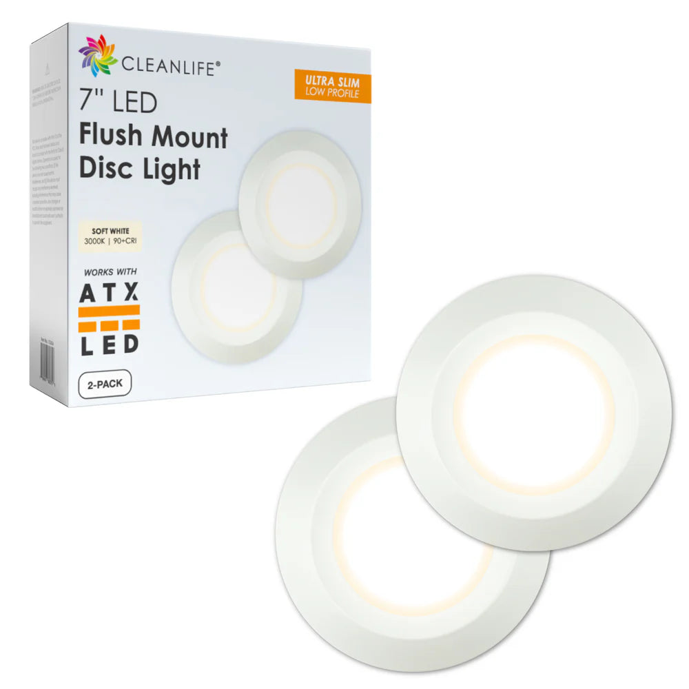 7” CLEANLIFE® 48-51V DC LED Flush Mount Disc Light, 3000K