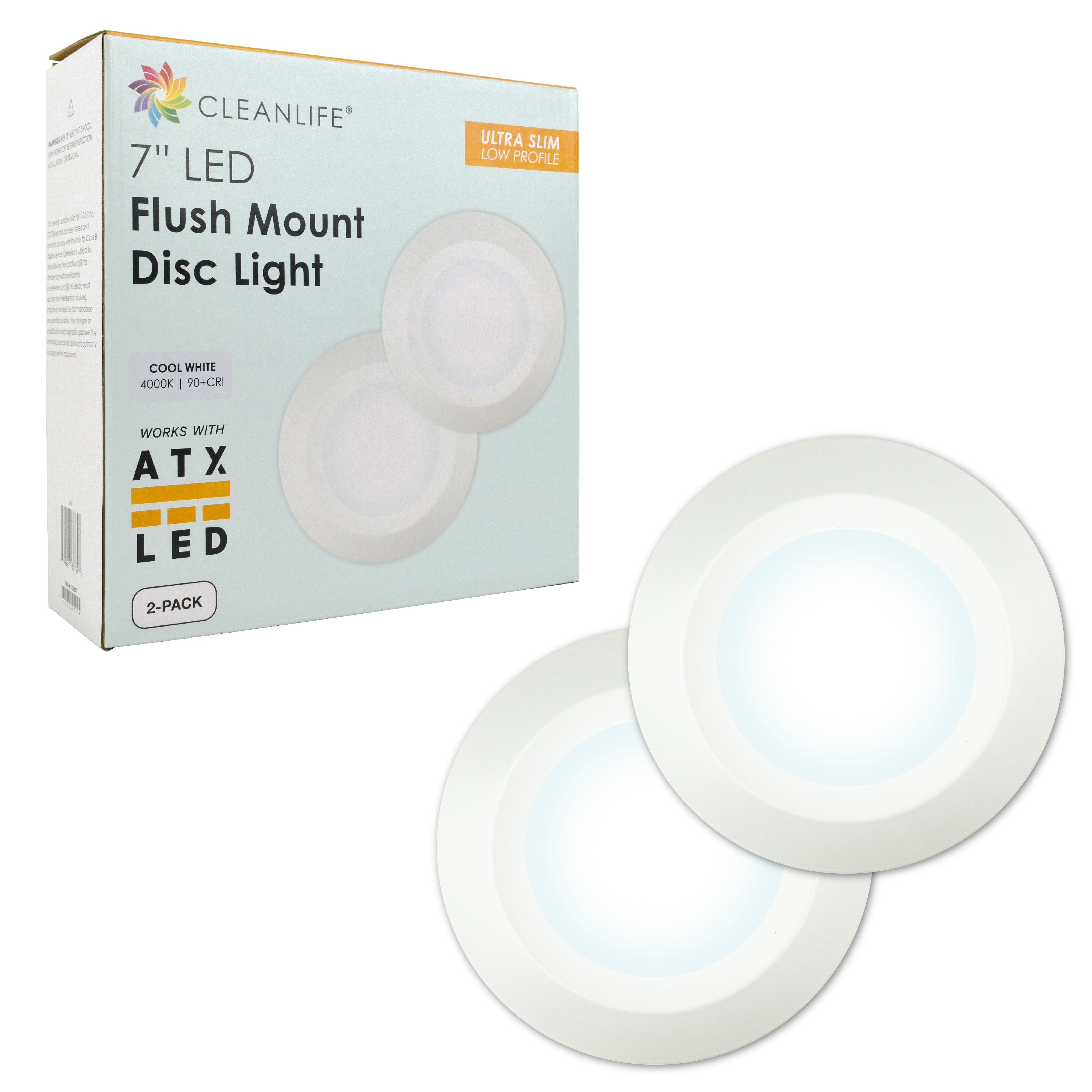 7” CLEANLIFE® 48-51V DC LED Flush Mount Disc Light, 4000K