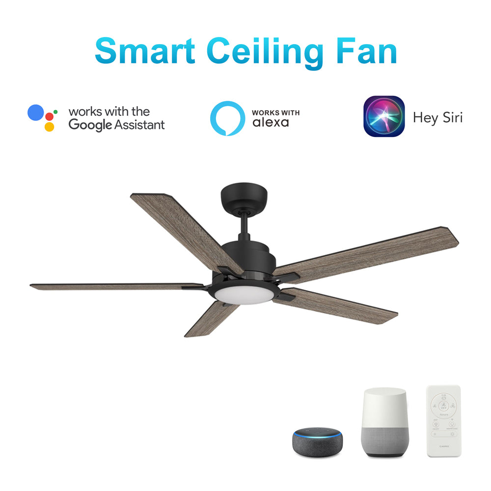 CARRO® ESPEAR 48VDC 5-Blade Smart Ceiling Fan with LED Light Kit & Remote – Matte Black/Weathered Walnut