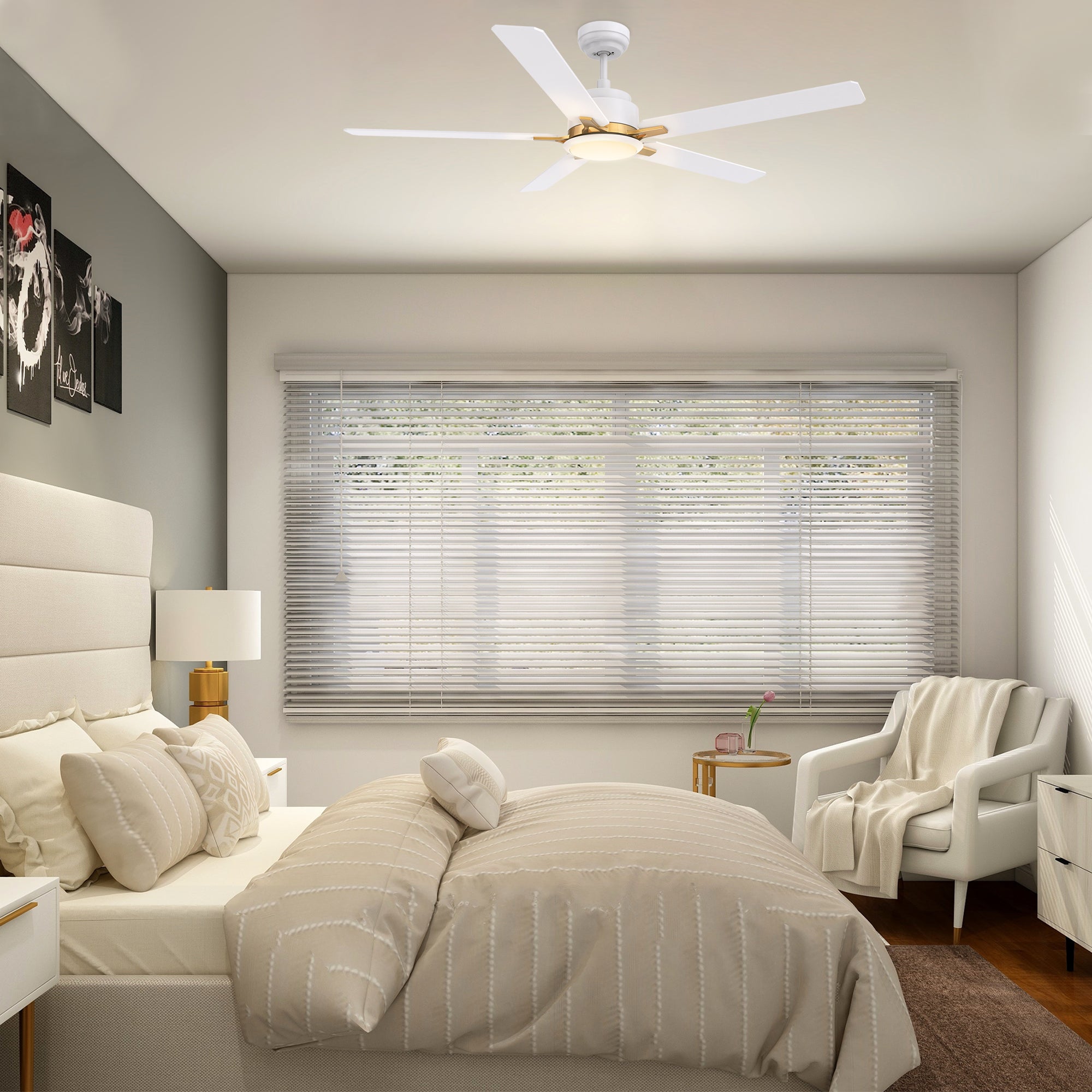 CARRO® ESPEAR 24VDC 5-Blade Smart Ceiling Fan with LED Light Kit & Remote – Matte White / Brushed Gold *Free Shipping*