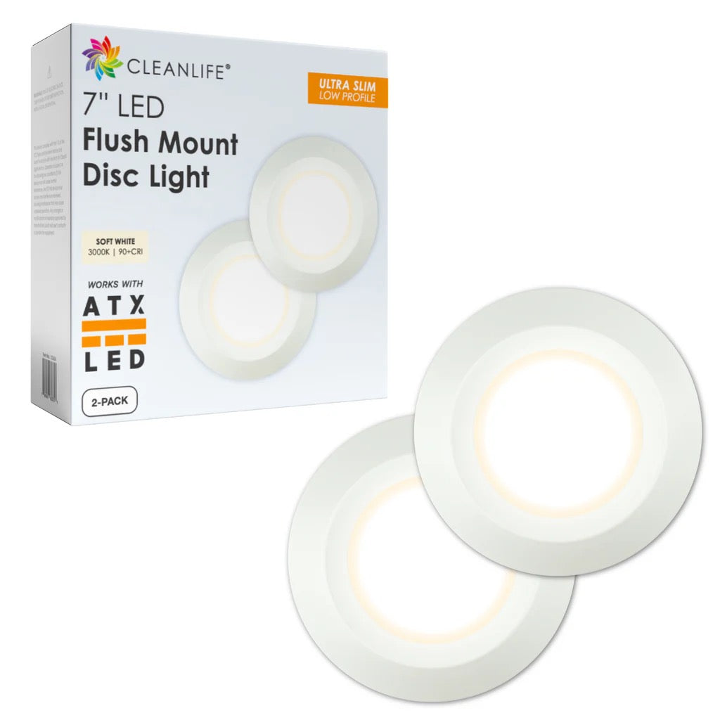 7” CLEANLIFE® 48-51V DC LED Flush Mount Disc Light, 3000K