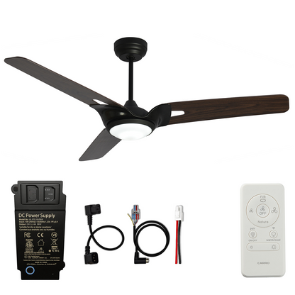 CARRO® HOFFEN 24VDC 3-Blade Smart Ceiling Fan with LED Light Kit & Remote – Matte Black  / Dark Walnut *Free Shipping*