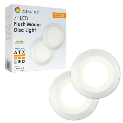 7” CLEANLIFE® 48-51V DC LED Flush Mount Disc Light, 3000K