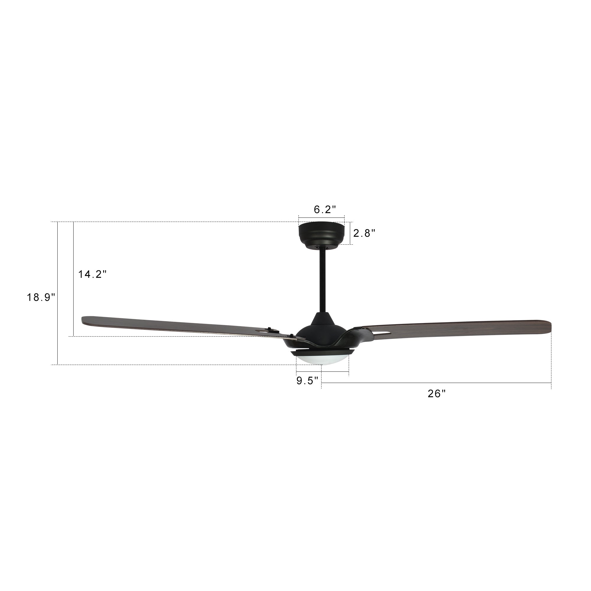 CARRO® HOFFEN 24VDC 3-Blade Smart Ceiling Fan with LED Light Kit & Remote – Matte Black  / Dark Walnut *Free Shipping*