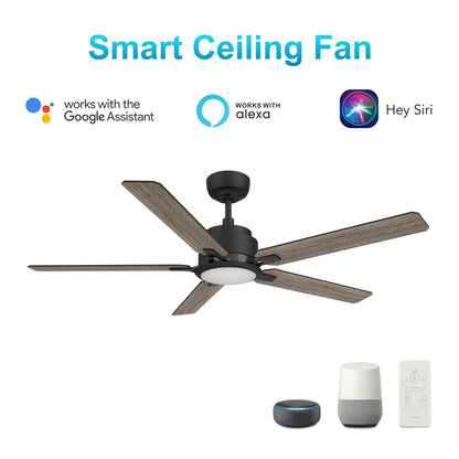 CARRO® ESPEAR 48VDC 5-Blade Smart Ceiling Fan with LED Light Kit & Remote – Matte Black/Weathered Walnut