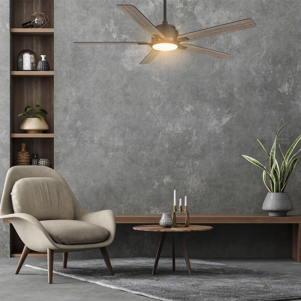 CARRO® ESPEAR 48VDC 5-Blade Smart Ceiling Fan with LED Light Kit & Remote – Matte Black/Weathered Walnut