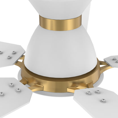 CARRO® ESPEAR 24VDC 5-Blade Smart Ceiling Fan with LED Light Kit & Remote – Matte White / Brushed Gold *Free Shipping*